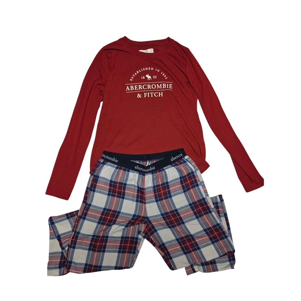 abercrombie kids Red Long-Sleeve Top with Plaid Pajama Pants